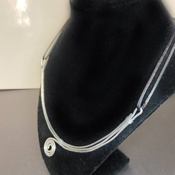 Hammered Stainless Steel Choker (bib) on Satin Cord - Picture 7 of 13